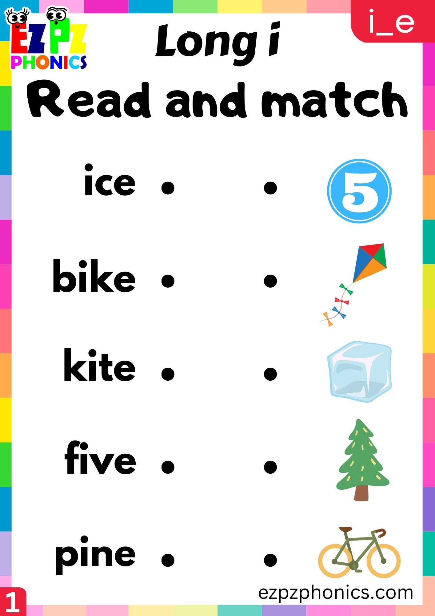 Group1 I_E Words Read And Match Long I Phonics Worksheet